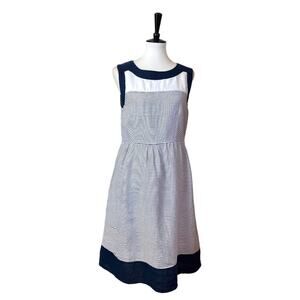 Malvin Women’s Dress Linen A Line Sleeveless White Blue Stripe Size Medium M